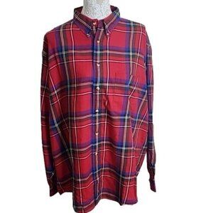 Nautica Shirt Red Plaid Cotton Long Sleeve Button Down Casual Men's XL